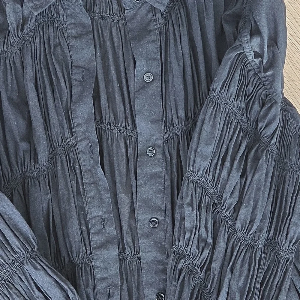 Zara Black Collared Rouched Oversized Shirt Small - Picture 4 of 7